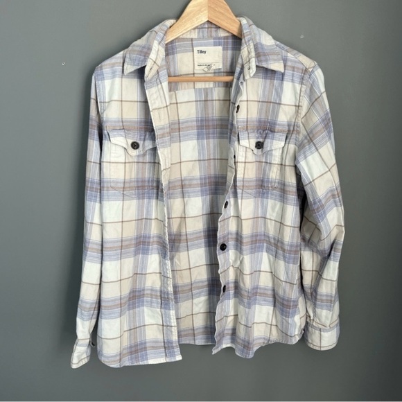 Tilly Women's soft Plaid Button Down Shirt - Cream and Blue - Picture 5 of 5